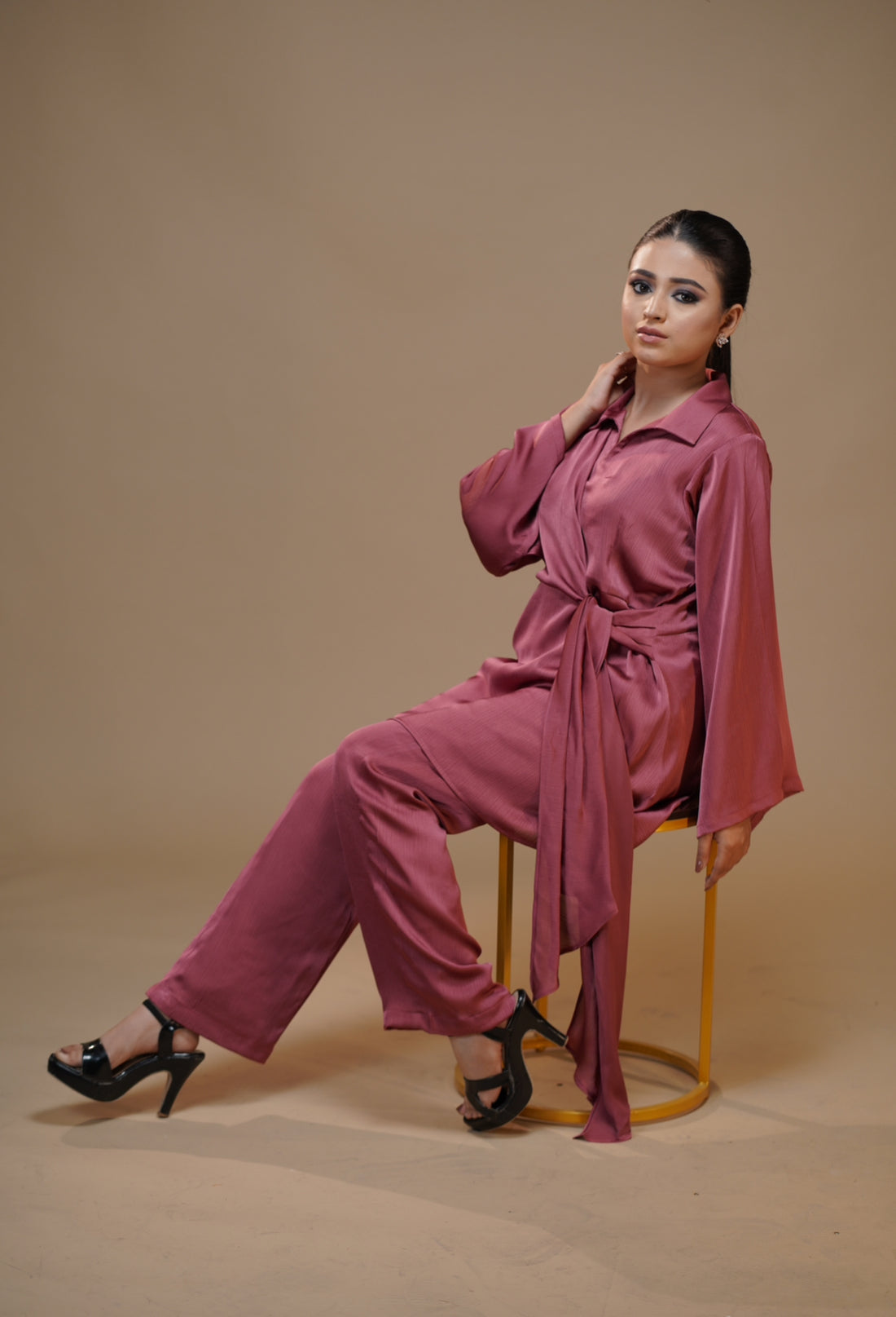 Blush Knot Satin Pant Set