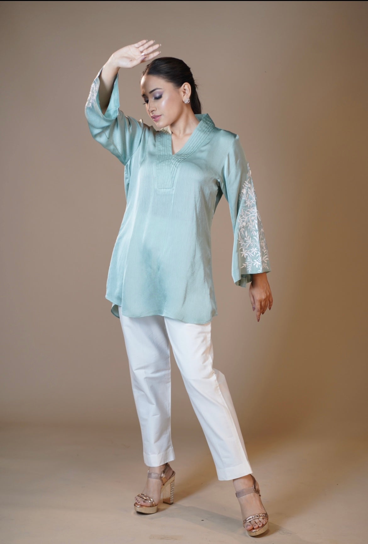 Embroidered Aqua Pant set