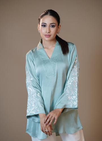 Embroidered Aqua Tunic